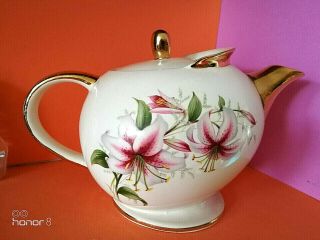 Hand Decorated Gilded Floral Design Sunset Rare Heatmaster Teapot Mid 1930 