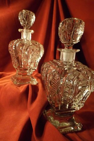 Rare Vintage Czech Clear Cut Crystal Brandy Decanters