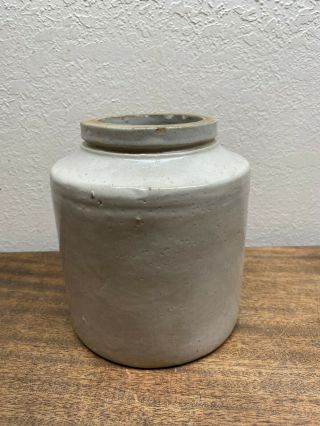 Vintage Primitive Cream Stoneware Small Crock / Jar 6 1/2 " Tall X 5 1/2 " Dia.
