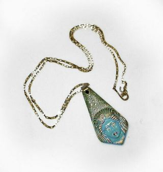 Rare Mystical 1930s Art Deco Egyptian Goddess Turquoise Glass Necklace