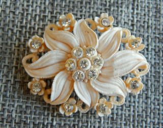 Antique Vtg Celluloid Button Flower With Rhinestone Pastes Apx:1 - 1/2 " 811 - D