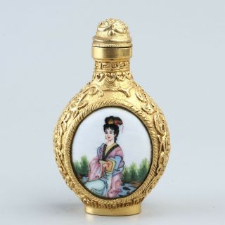 Chinese Exquisite Handmade Ancient Beauties Flower Copper Enamel Snuff Bottle