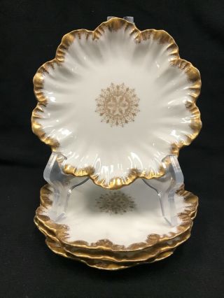 Set Of 4 Antique Limoges A L France Hand Painted Gold Scalloped 6”dessert Plates