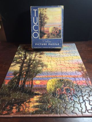 Rare Tuco Vintage Puzzle Name (?) Farm Scene Painting By C Fox Missing 1 Gorgeous