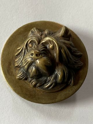 Very Cool Extra Large Antique Vintage Metal Picture Button Dog Head High Relief