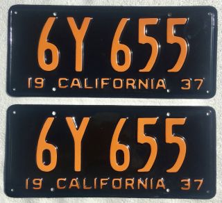 1937 California License Plates Pair,  Dmv Clear,  Rare,  5 Digit Restored.
