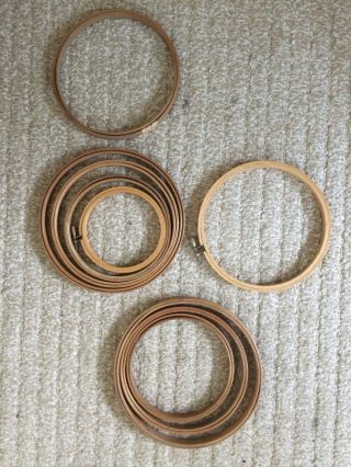 9 Vintage WOODEN EMBROIDERY HOOPS,  2 Duchess Wood Aged Antique Farmhouse Primitiv 2