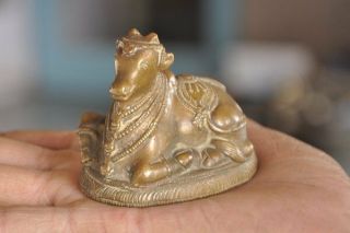 Old Brass Handcrafted Engraved Solid Nandi / Ox Figurine,  Rich Patina