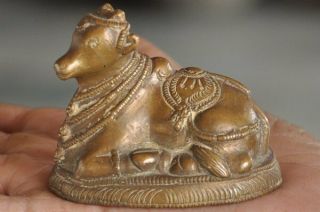 Old Brass Handcrafted Engraved Solid Nandi / Ox Figurine,  Rich Patina 2