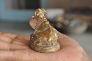 Old Brass Handcrafted Engraved Solid Nandi / Ox Figurine,  Rich Patina 3