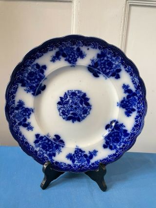 Antique Flow Blue Waldorf Royal Fww Semi Porcelain Dinner Plate England