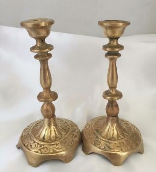 Antique Solid Brass Pair Candles Holders - Candlessticks Old 19th Rare Vintage