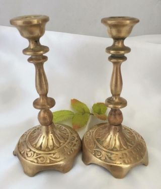ANTIQUE SOLID BRASS PAIR CANDLES HOLDERS - CANDLESSTICKS OLD 19th RARE VINTAGE 2