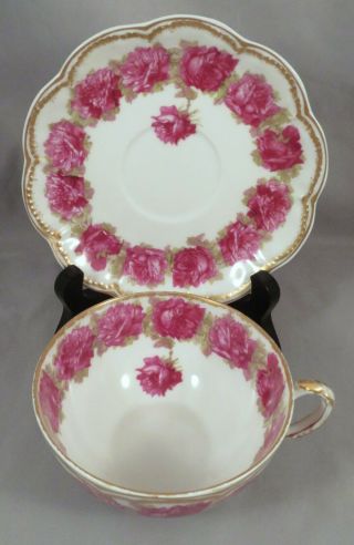 Rare Haviland & Co Limoges Schleiger 55 Drop Rose Gilt Porcelain Teacup & Saucer