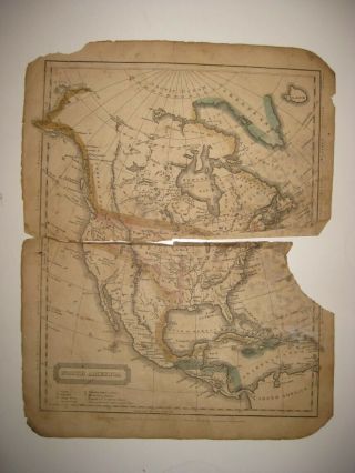 Antique 1823 North America Handcolor Map United States Texas California Florida