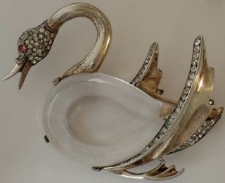 Rare Vintage Trifari Sterling Silver Rhinestone Lucite Jelly Belly Swan Brooch