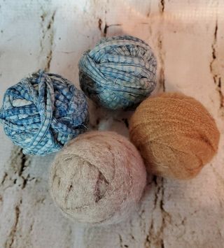 4 Vintage Primitive Antique Wool Rag Balls