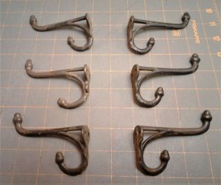 Set Of 6 Antique Cast Iron Coat Hooks With Acorn Tips 1890s Era