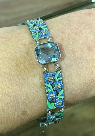 Rare Bernard Instone Sterling Silver & Enamel Bracelet Set With Blue Stones