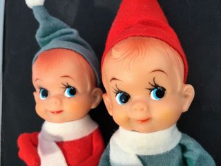 Rare Vintage Matching Set Felt Christmas Elf On The Shelf Rubber Head Blue Eyes