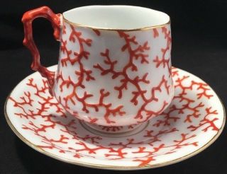Rare Kpm Porcelain Coral Pattern Cup & Saucer - Mid 19th Century