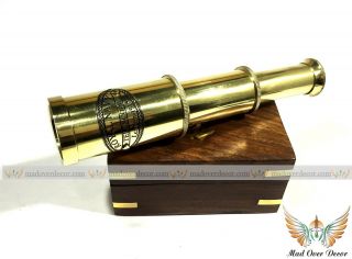 Nautical Pirate Spyglass Collectible Brass 6 " Telescope With Wooden Box Gift
