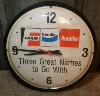 Vintage Fram Filters Autolite Bendix Clock Automotive Gas Oil Antique