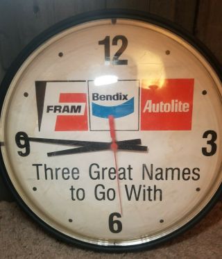 Vintage Fram Filters Autolite Bendix Clock Automotive Gas Oil Antique 2
