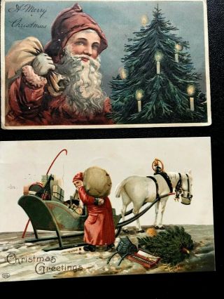 2 Antique Christmas 1907 & 1910 Belsnickle Santa Postcards Germany Aafa