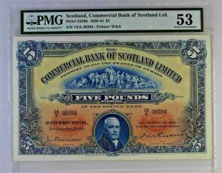 War Time Rare Aunc Pmg53 1943 5 Pounds Commercial Bank Of Scotland Ltd P - S328b