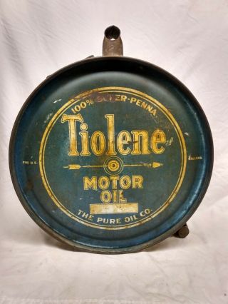 Rare PURE Tiolene 5 Gallon Rocker Motor Oil Can Antique Gas Station sign Antique 2