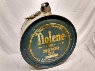 Rare PURE Tiolene 5 Gallon Rocker Motor Oil Can Antique Gas Station sign Antique 3