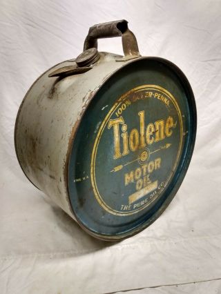 Rare PURE Tiolene 5 Gallon Rocker Motor Oil Can Antique Gas Station sign Antique 4