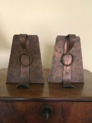 Hand Wrought Art Deco Hammered Copper Book Ends Arts & Crafts Movement Circle G