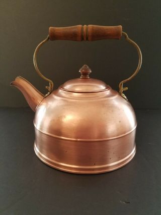 Vintage Antique 1801 Revere Ware Rustic Copper Tea Kettle With Wood Handle Usa