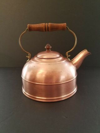 Vintage Antique 1801 REVERE WARE Rustic Copper Tea Kettle With Wood Handle USA 2