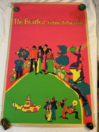 Beatles Rare Vintage 1969 Yellow Submarine Psychadelic Black Light Poster