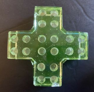 Rare Antique Vintage Old Green Glass Flower Frog Unusual Shape Cross Buy It Now