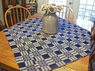 Woven Jacquard Coverlet Piece For Crafting 1840 - 1860s Lovely Indigo & Cream