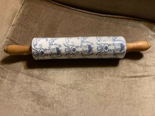 Antique Blue And White Porcelain Rolling Pin - Pennsylvania Dutch Style
