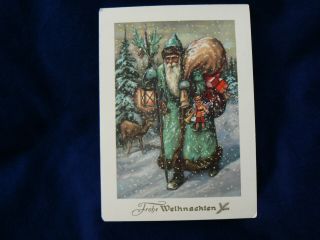 Antique Christmas Blue Robe Santa Post Card Germany