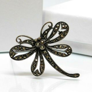Antique Vintage Art Deco Sterling Silver Marcasite Dragonfly Brooch Pin