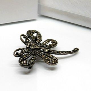 Antique Vintage Art Deco Sterling Silver Marcasite Dragonfly Brooch Pin 3