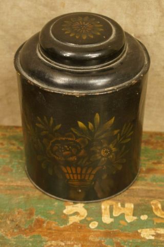 Antique Folk Art Painted Tin Container