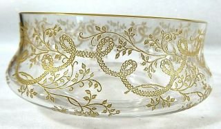 Antique Moser Clear Glass Gold Enameled Hand Blown Small Bowl