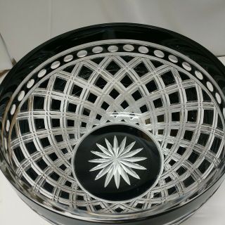 Vintage Large Lead Cut Crystal Black Sapphire Bowl 10 " Across