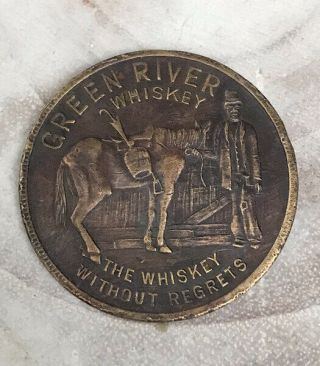 Antique Bronze Green River Whiskey Good Luck Coin Token Prohibition 1920 