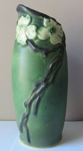 Antique 10 " Tall Roseville Pottery Dogwood Vase Matte Green Glaze