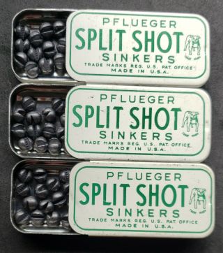 Vintage Pflueger Split Shot Sinker Tins 3 Total With Sinkers Inside