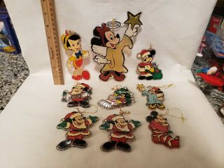 Vintage Walt Disney Productions Mickey Minnie Pinocchio Acrylic Ornaments